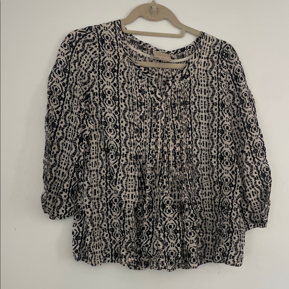 Anthropologie Black and Cream Patterned Blouse